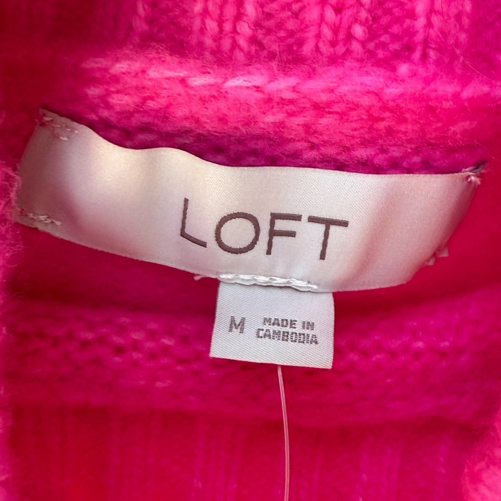 NWT AnnTaylor Loft neon pink long sleeve pullover mock turtleneck sweater medium - Picture 6 of 8